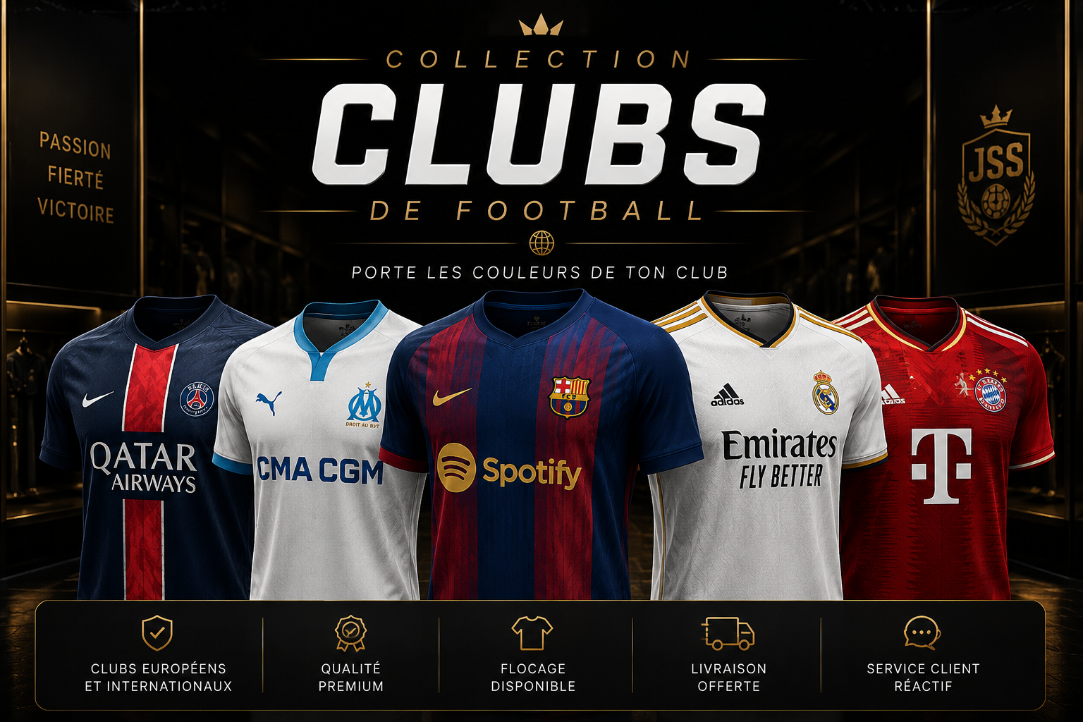 Collection de maillots de clubs de football