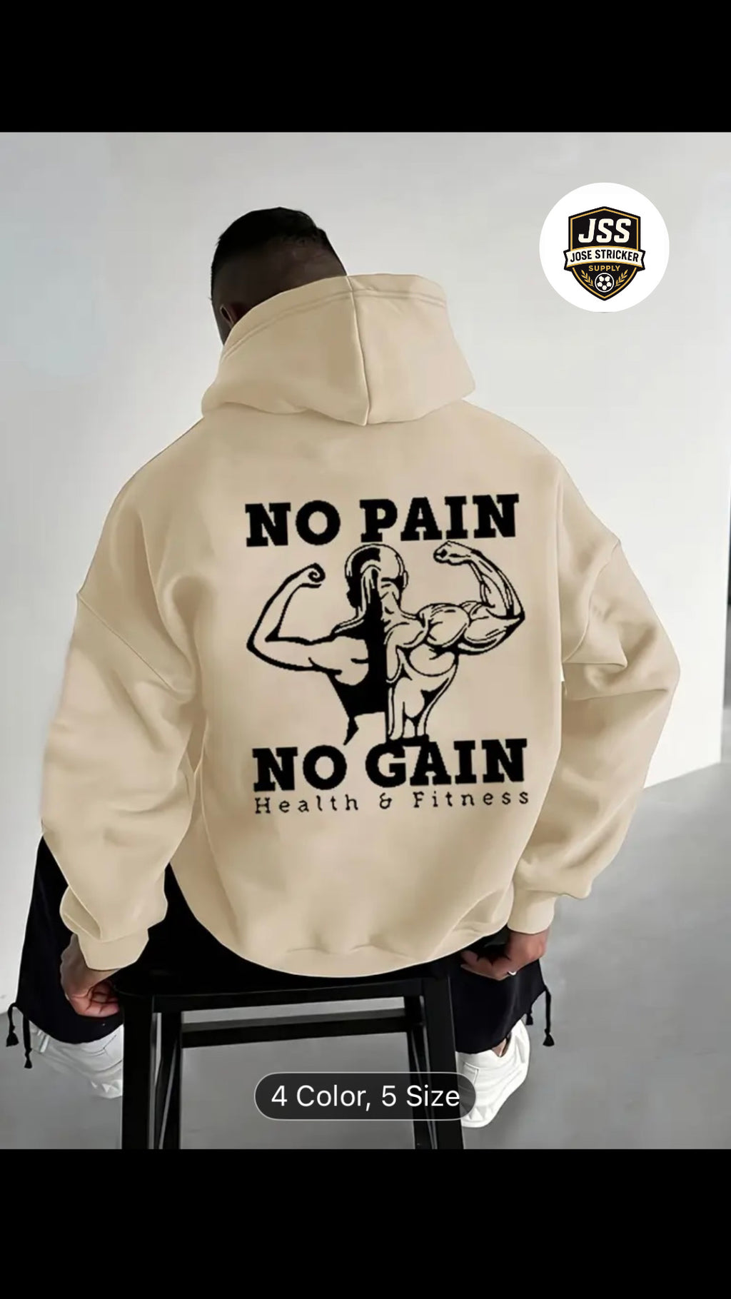 Sweat à Capuche Doublé en Polaire pour Homme avec Imprimé Motivationnel NO PAIN NO GAIN, Coupe Ample Décontractée, Pull à Enfiler pour la Salle de Sport et les Tenues de Tous les Jours, Couleur Noire, Hoodie de Gym, Style Streetwear, Look Sportif, Couture