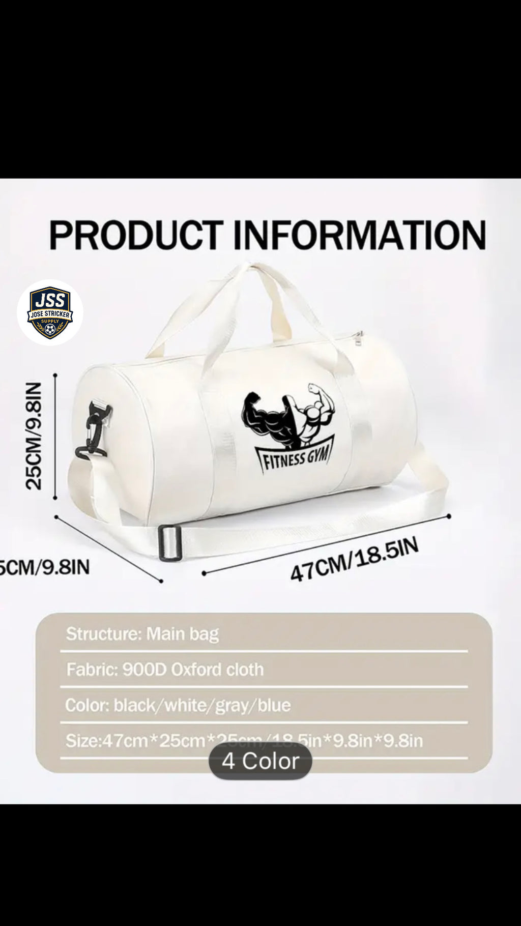 1 pièce Sac de sport avec motivation fitness – Sac de sport léger et pliable, grande capacité, porté croisé avec bandoulière réglable et fermeture éclair sécurisée, design fitness blanc/noir pour femmes/hommes, idéal pour la salle de sport, le voyage, le