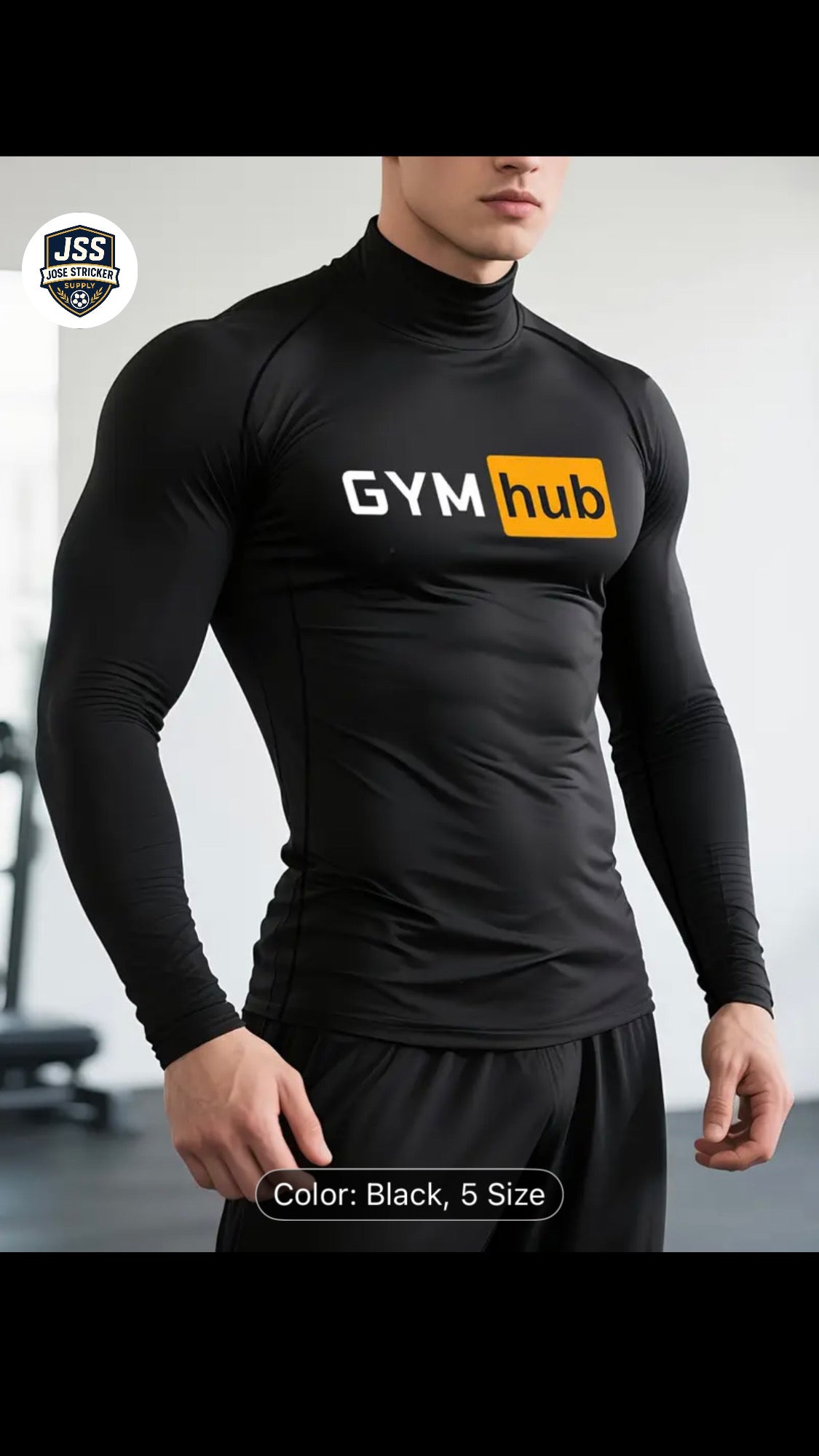 GYMhub - T-shirt de sport pour homme à séchage rapide – Haut de musculation ajusté, manches longues de compression pour l’haltérophilie, la course et l’entraînement – T-shirt athlétique antidérapant noir avec accent jaune – Vêtement de performance.