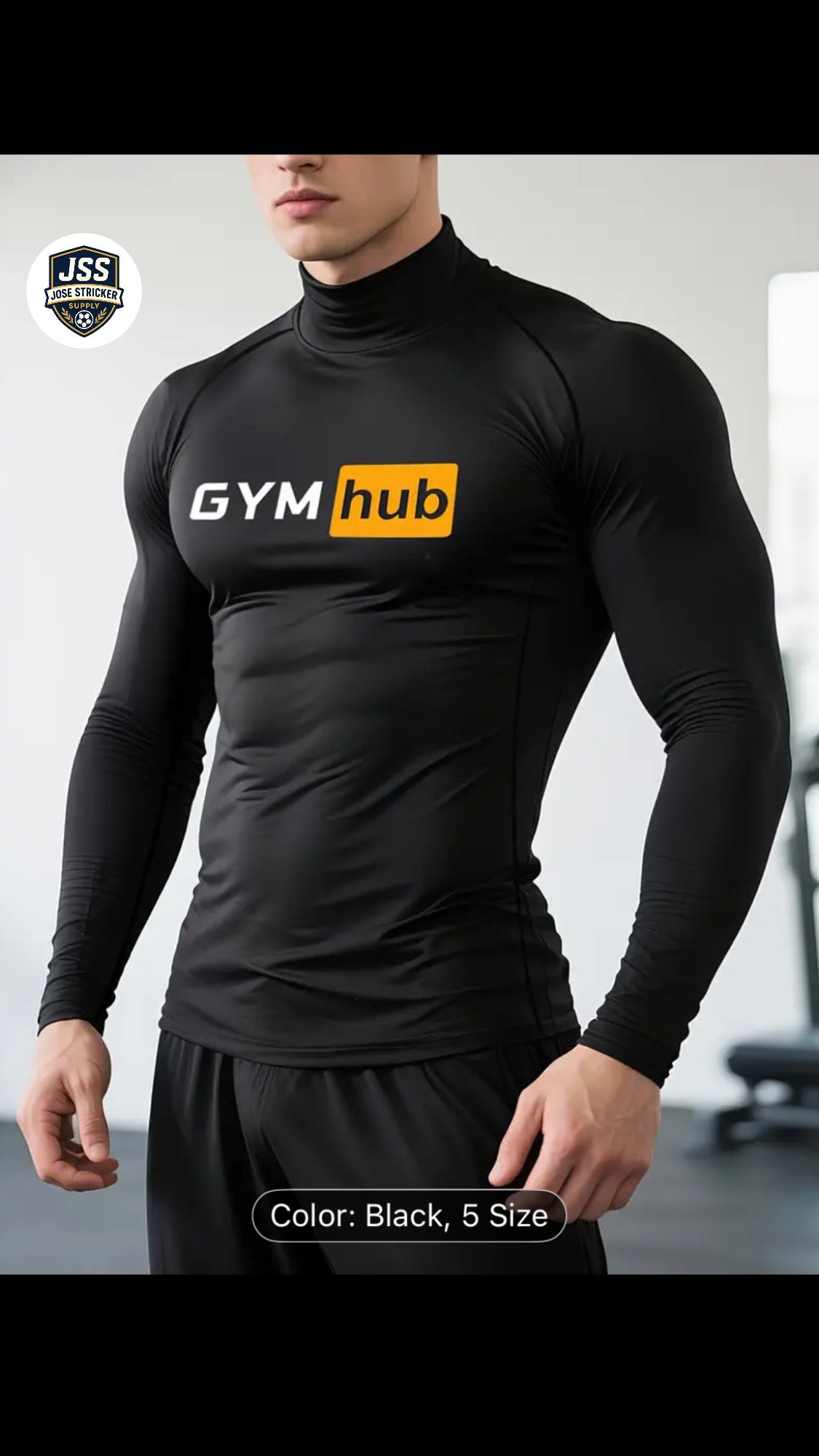 GYMhub - T-shirt de sport pour homme à séchage rapide – Haut de musculation ajusté, manches longues de compression pour l’haltérophilie, la course et l’entraînement – T-shirt athlétique antidérapant noir avec accent jaune – Vêtement de performance.